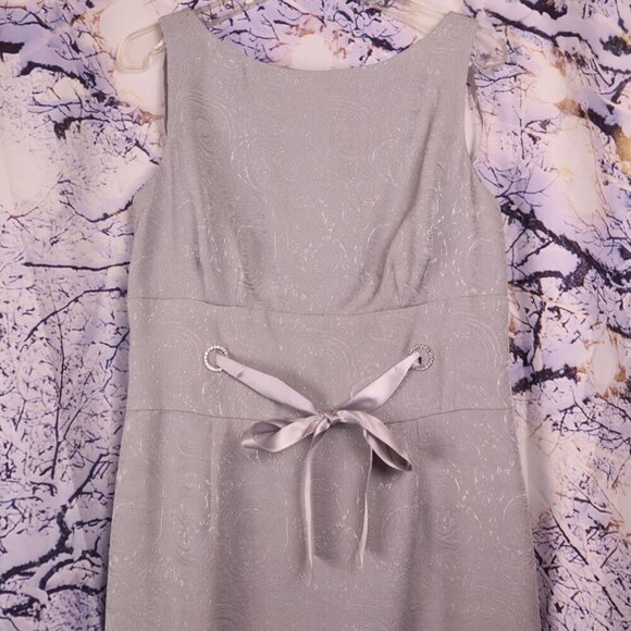 SILVER BROCADE DRESS 10 Jade Formal Cocktail Metallic Belted Cinched Classic - Picture 4 of 12